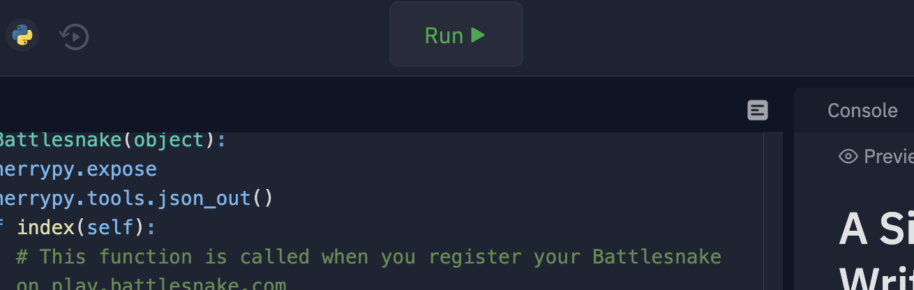 Run button located at the top of the screen on the Replit website.