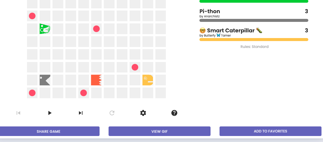 A screenshot of a Battlesnake game, showing the &#39;Add to Favorites&#39; button