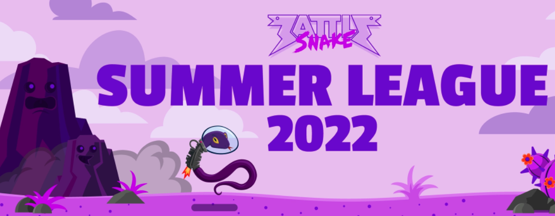 A picture of a shocked looking mountain, a Battlesnake wearing a space helmet, and the text &#39;Summer League 2022&#39;